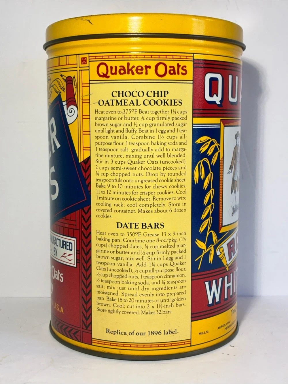 Quaker Rolled White Oats Vintage Yellow Red Tin - Quaker